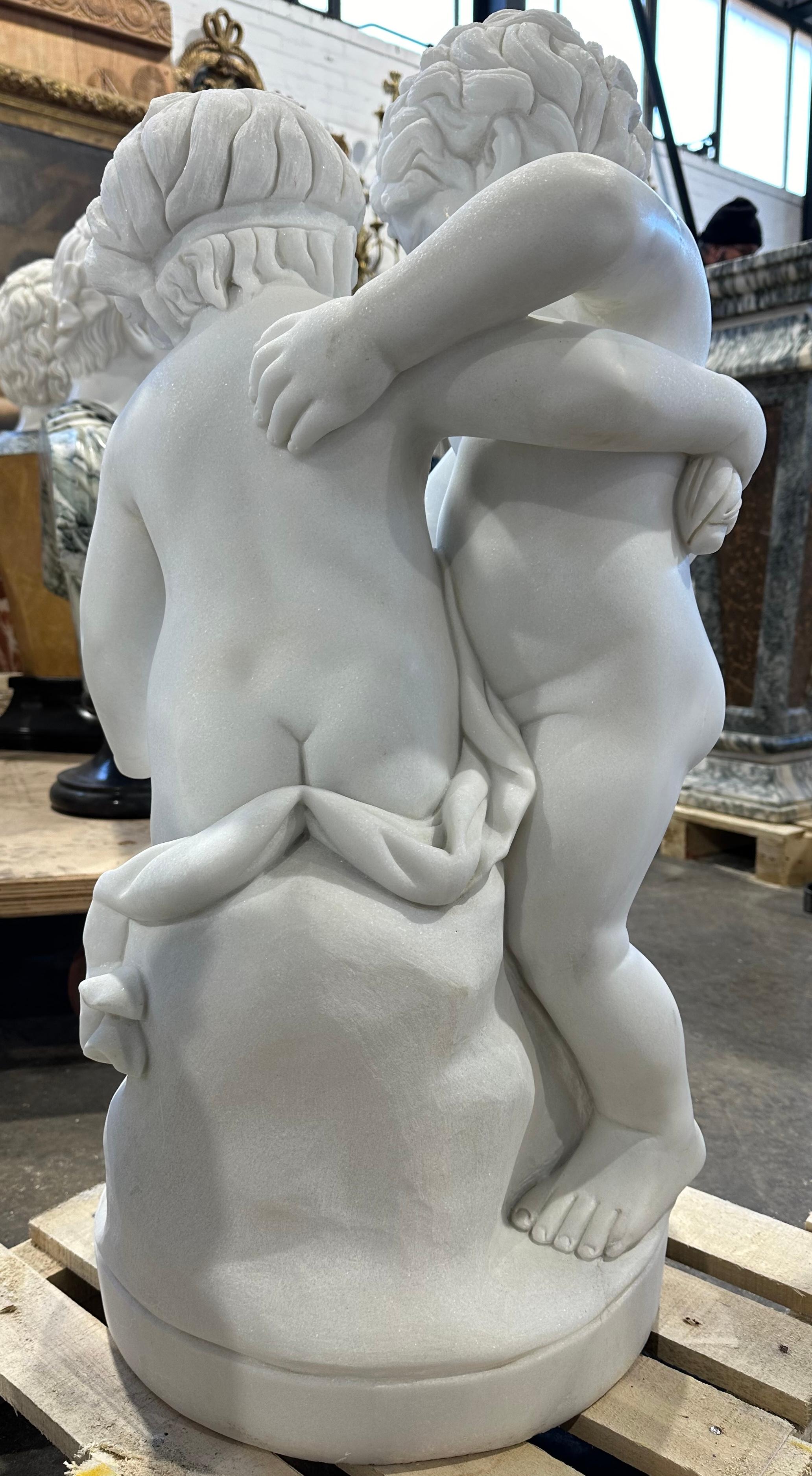 Hand-Carved Delightful Marble Sculpture Of Two Putti For Sale
