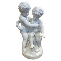 Deliciosa Escultura de Mármol de Dos Putti