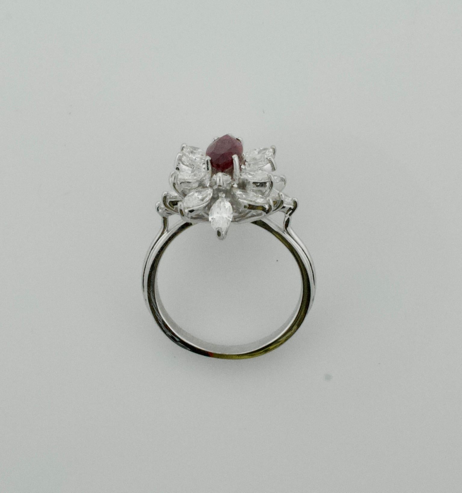 Delightful Marquise Cut Ruby and Diamond Cocktail Ring in 18 Karat In Excellent Condition In Wailea, HI