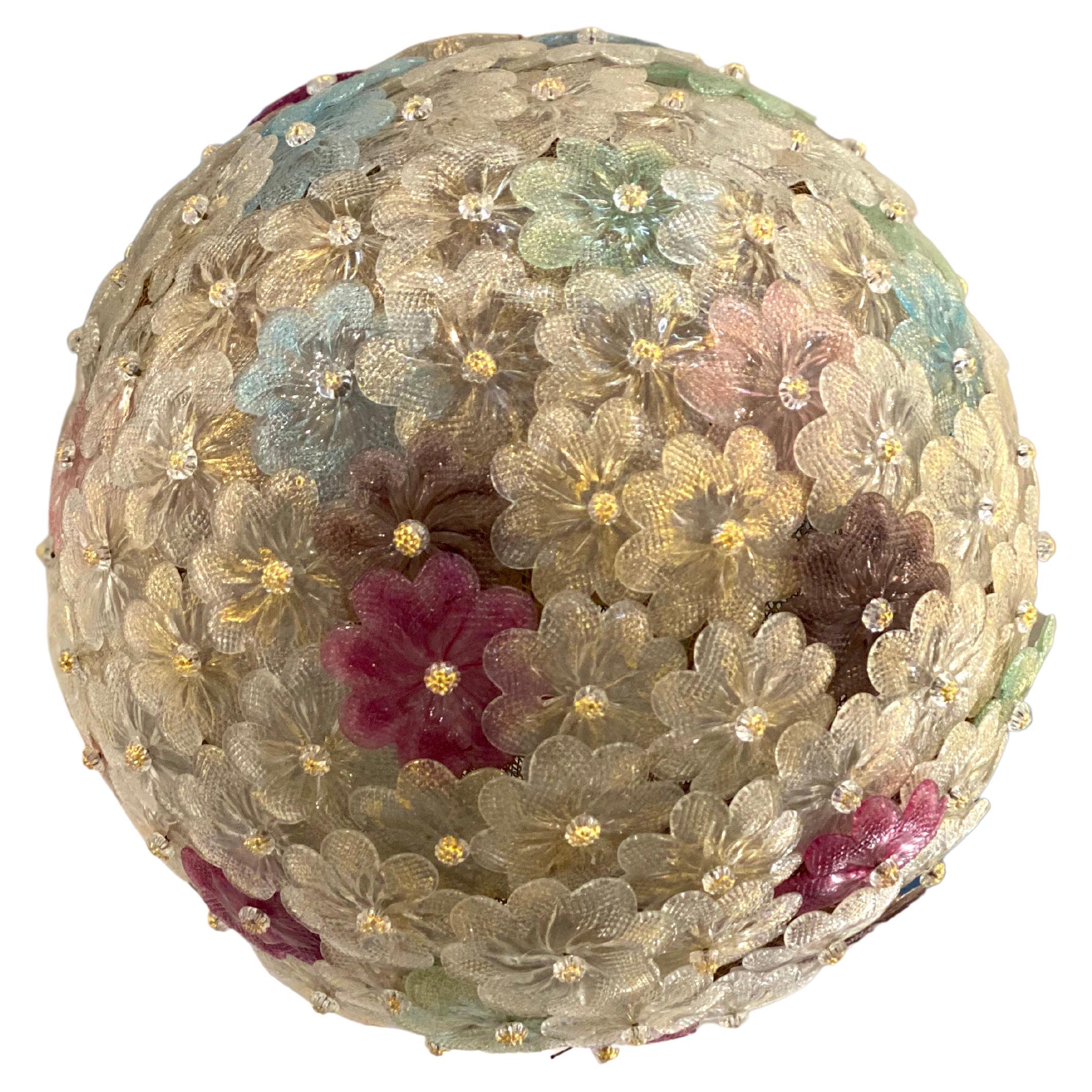 Mid-Century Modern Delightful Multi-Color Murano Glass Flowers Globe 