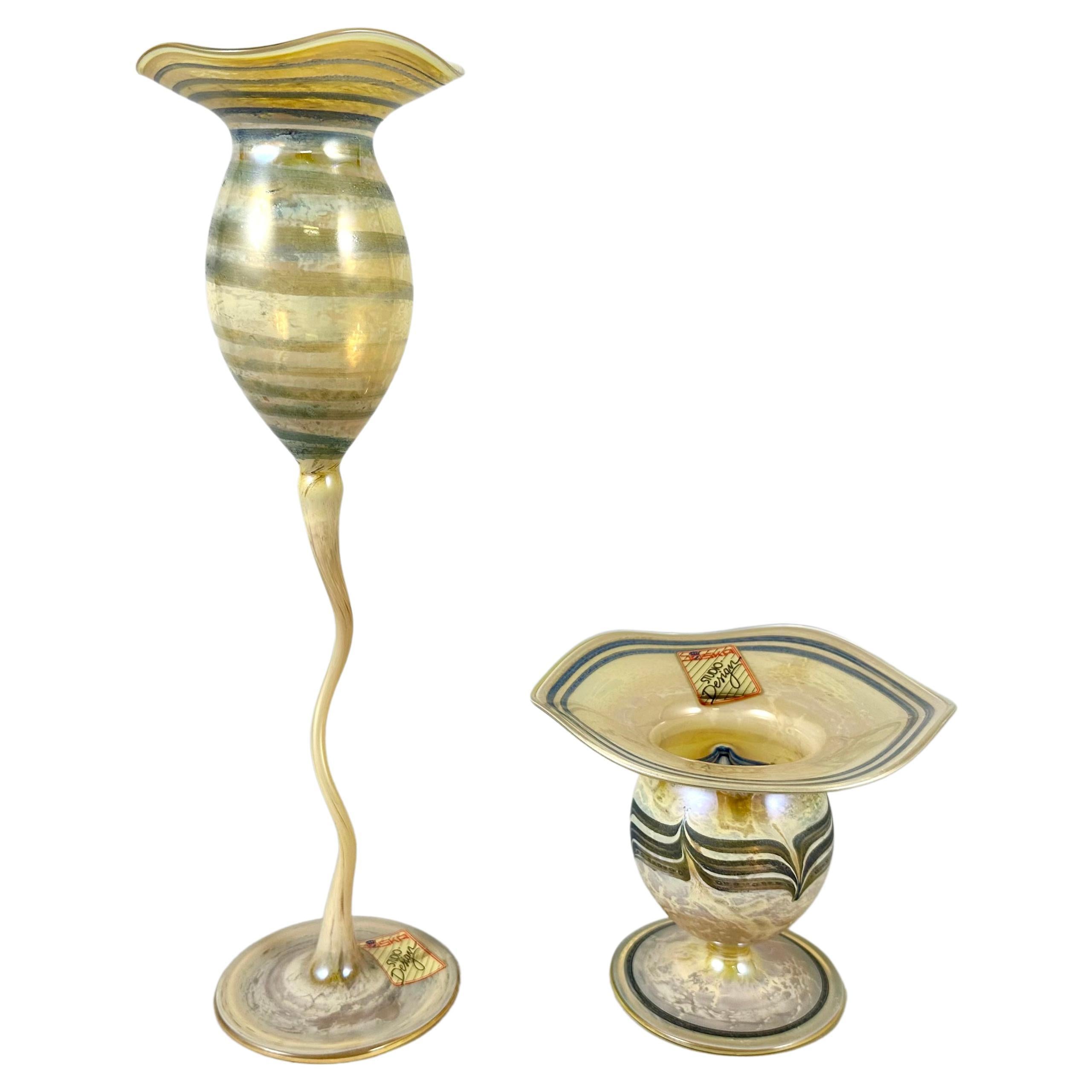Delightful Murano Glass Vases Joska Studio Design Mid-Century Modern Set 2