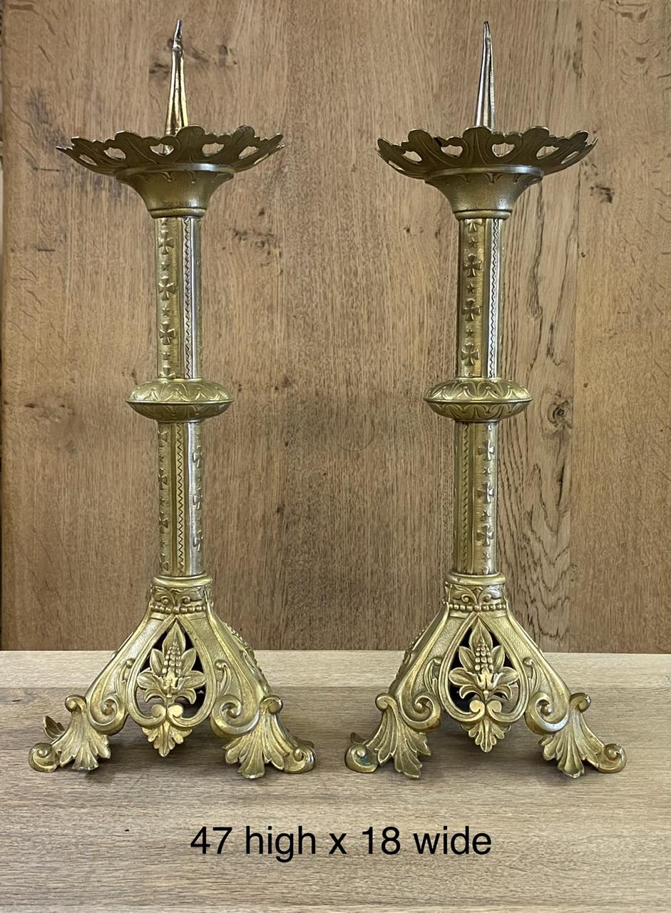 Delightful Pair French Brass Pricket Candle Sticks 8
