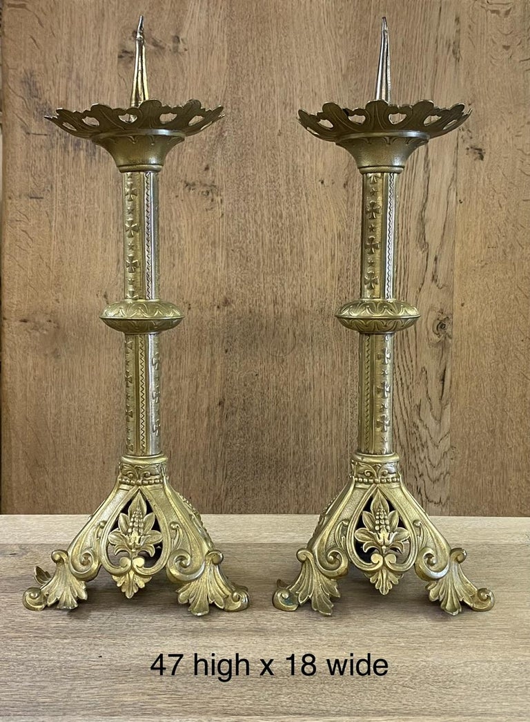 Delightful Pair French Brass Pricket Candle Sticks For Sale at 1stDibs