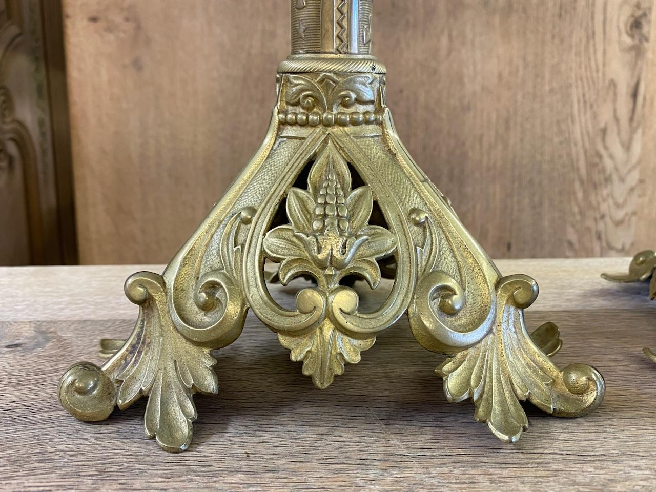 Delightful Pair French Brass Pricket Candle Sticks In Good Condition In Seaford, GB