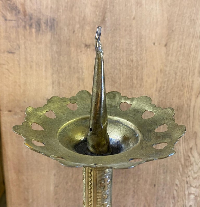 Delightful Pair French Brass Pricket Candle Sticks For Sale at 1stDibs
