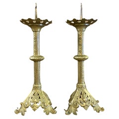 Delightful Pair French Brass Pricket Candle Sticks