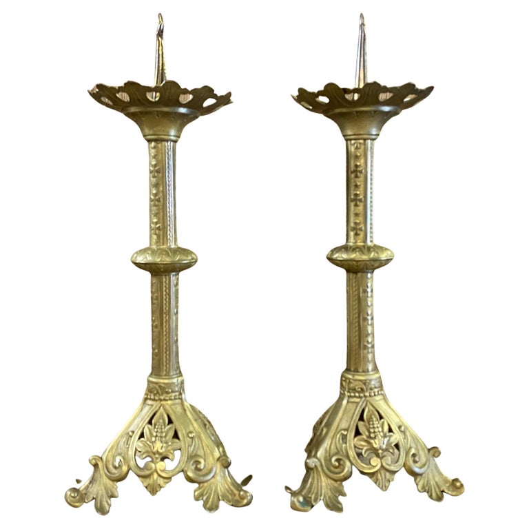 Delightful Pair French Brass Pricket Candle Sticks For Sale at 1stDibs