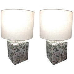 Delightful Pair of Chunky Adam & Eve Motife Porcelain Table Lamps