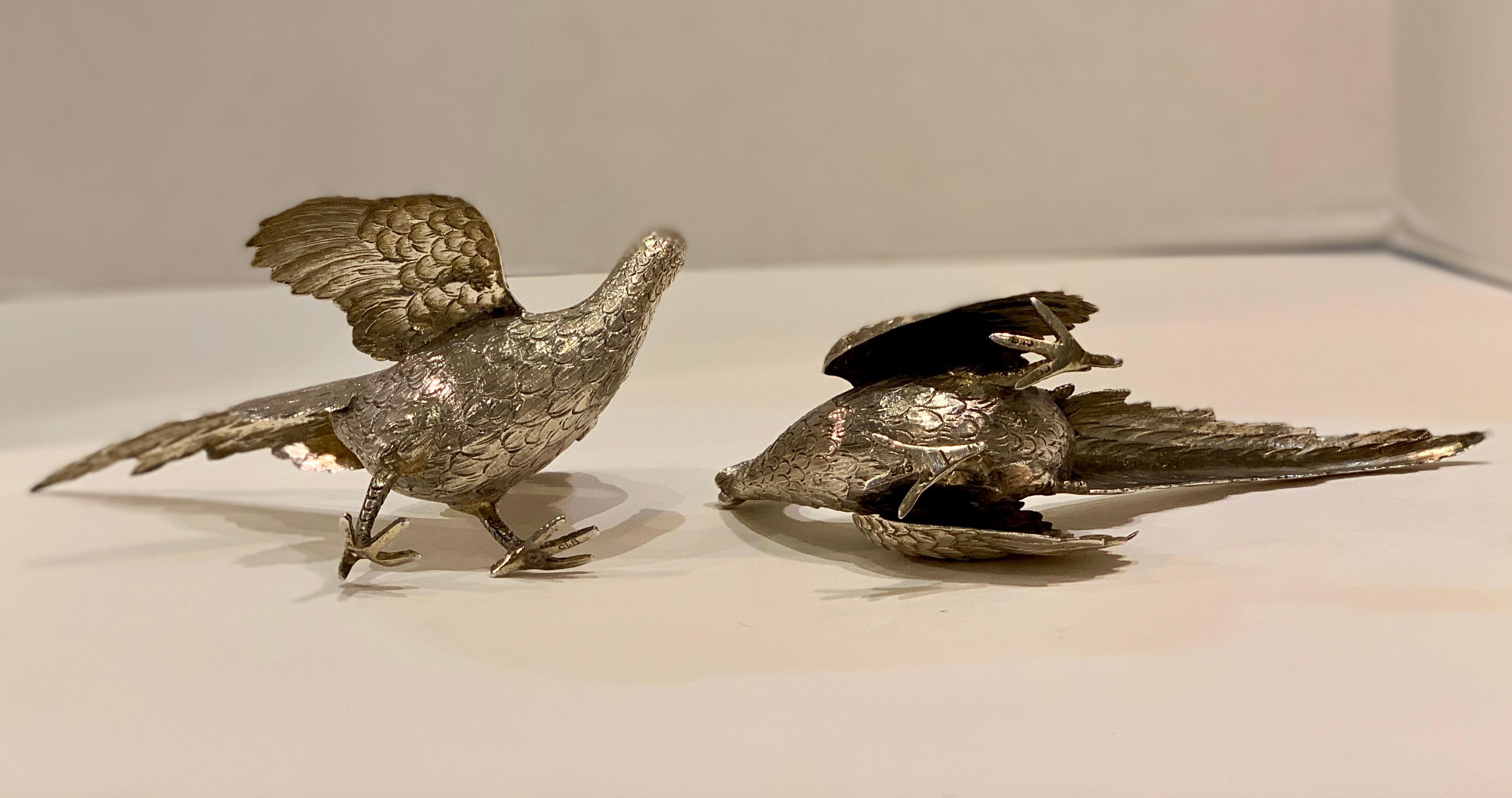 Delightful Pair of European Sterling Silver Pheasants Bird Sculptures 2