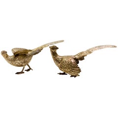 Antique Delightful Pair of European Sterling Silver Pheasants Bird Sculptures