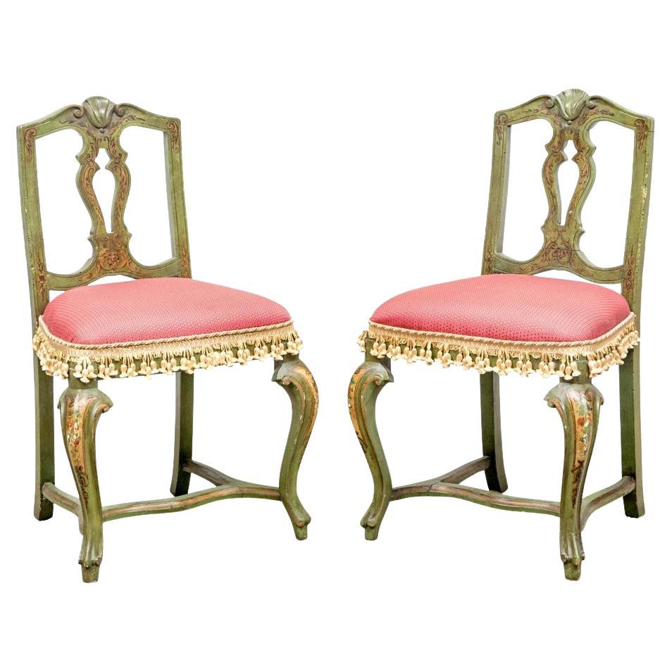 Delightful Pair Of Hand-Painted Antique Florentine Chairs