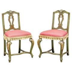 Delightful Pair Of Hand-Painted Antique Florentine Chairs
