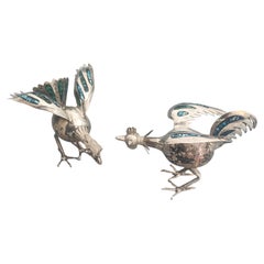 Delightful pair of vintage Mexican Taxco silver bird decorative sculptures