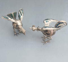 Delightful pair of vintage Mexican Taxco silver bird decorative sculptures