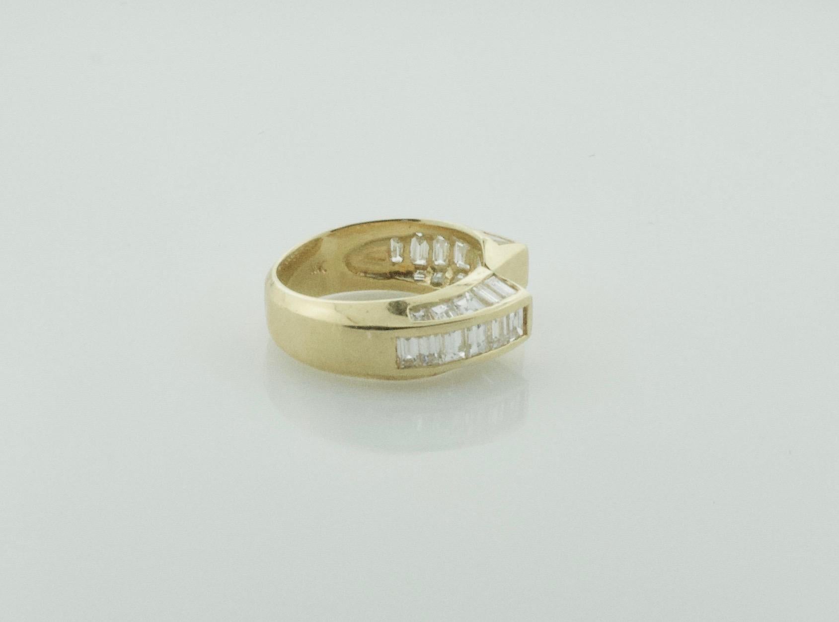 Baguette Cut Delightful Petite Diamond Ring in Yellow Gold 1.15 Carats Total For Sale