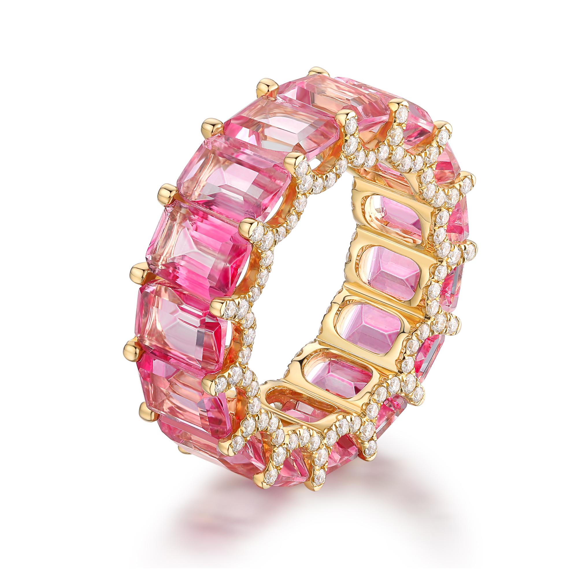For Sale:  150 Pink Stones 14K Yellow Gold Eternity Band Ring 2