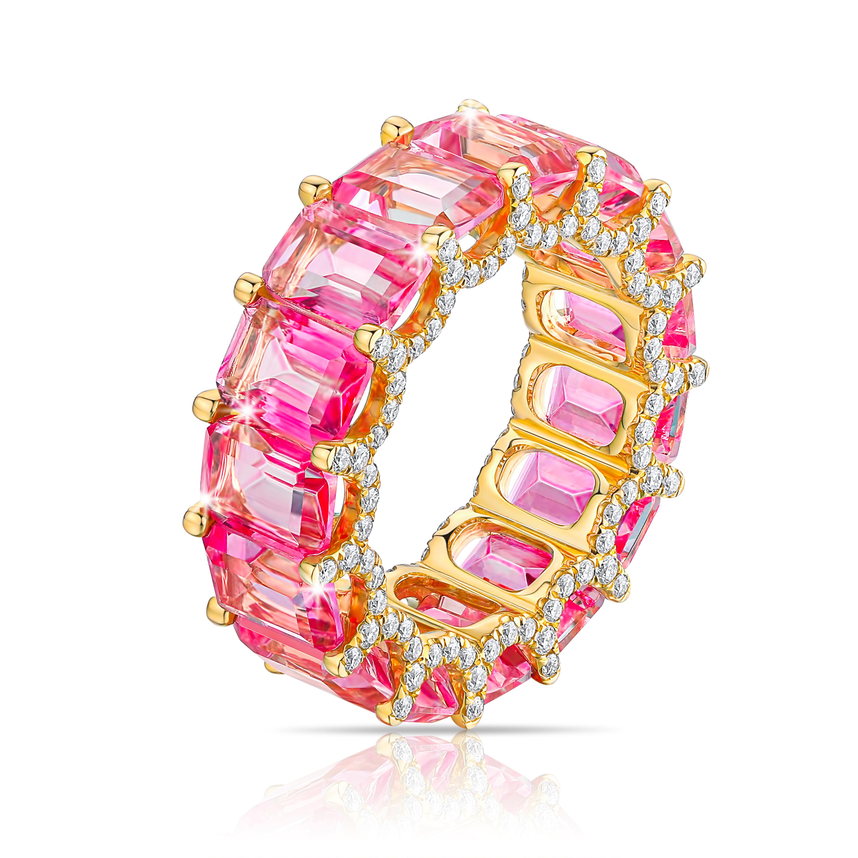 For Sale:  150 Pink Stones 14K Yellow Gold Eternity Band Ring 3