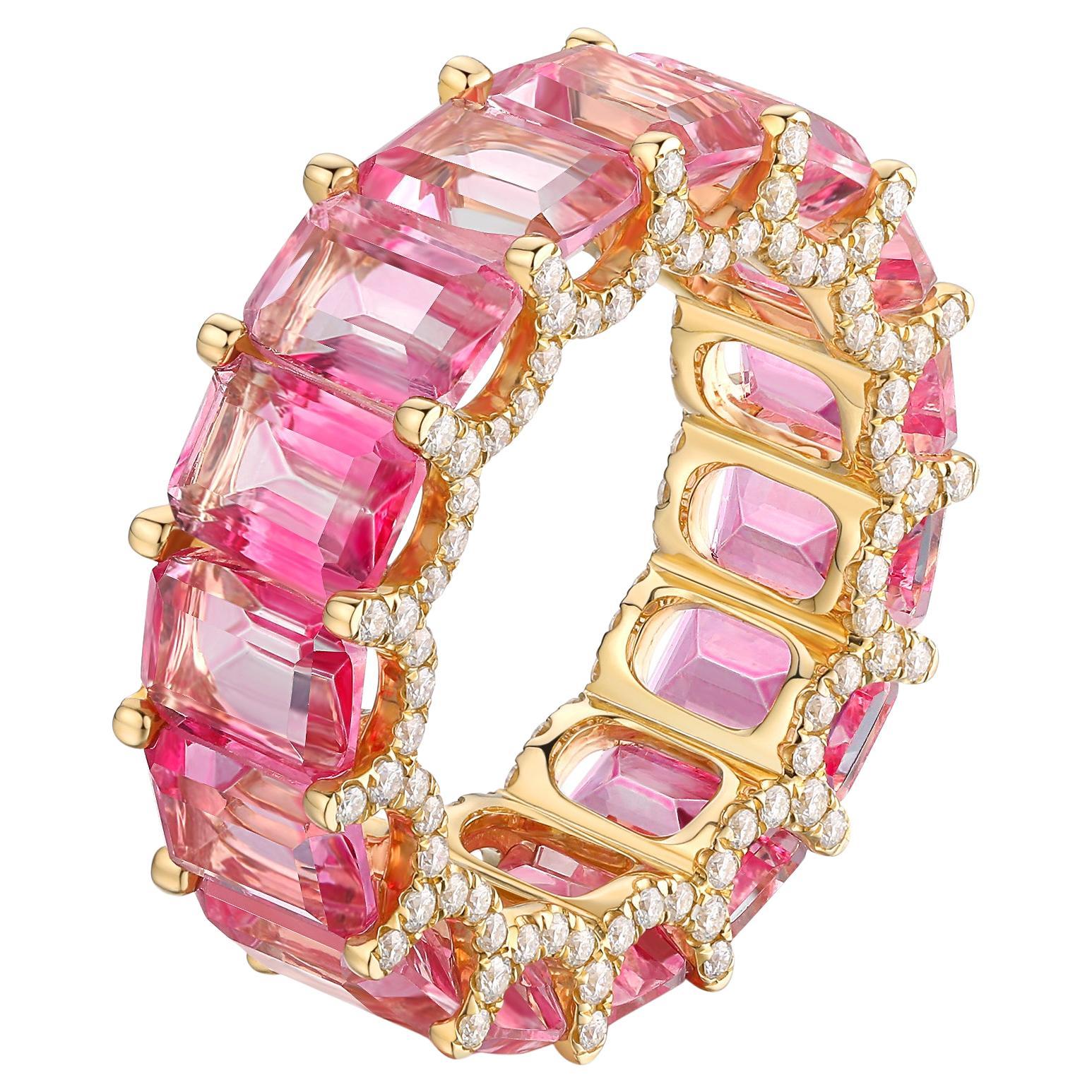 150 Pink Stones 14K Yellow Gold Eternity Band Ring