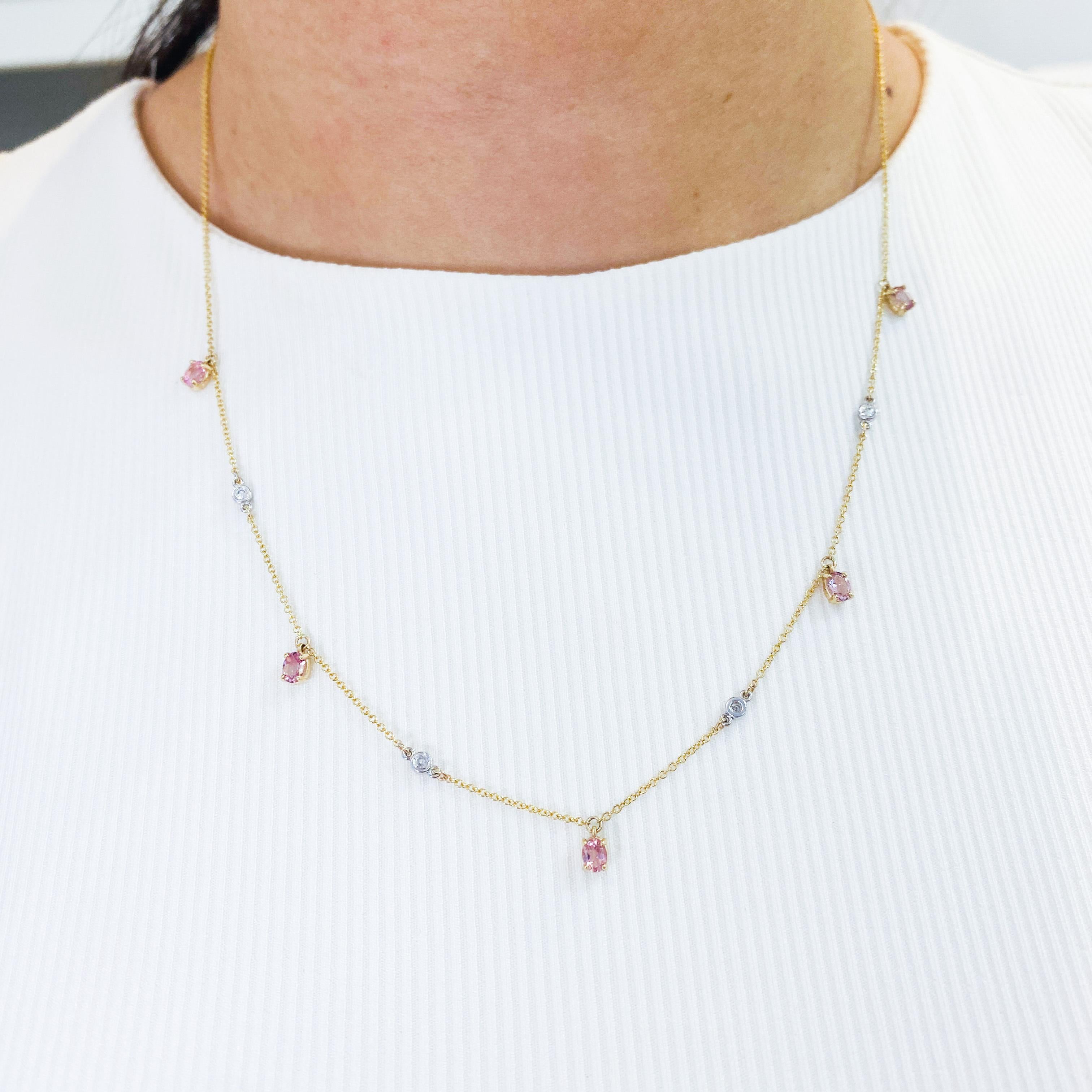Add a touch of dainty elegance to your jewelry collection with this delightful pink tourmaline and diamond necklace! Tourmaline is one of October's birthstones! Celebrate an October loved one with this perfect gift to mark a graduation, anniversary,