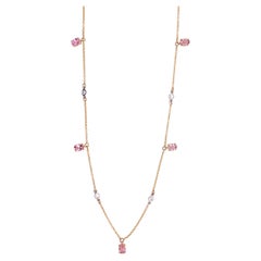 Delightful Pink Tourmaline & Diamond Station Necklace 1.15 Carats in 14k Gold LV