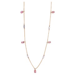 Delightful Pink Tourmaline & Diamond Station Necklace 1.15 Carats in 14k Gold LV