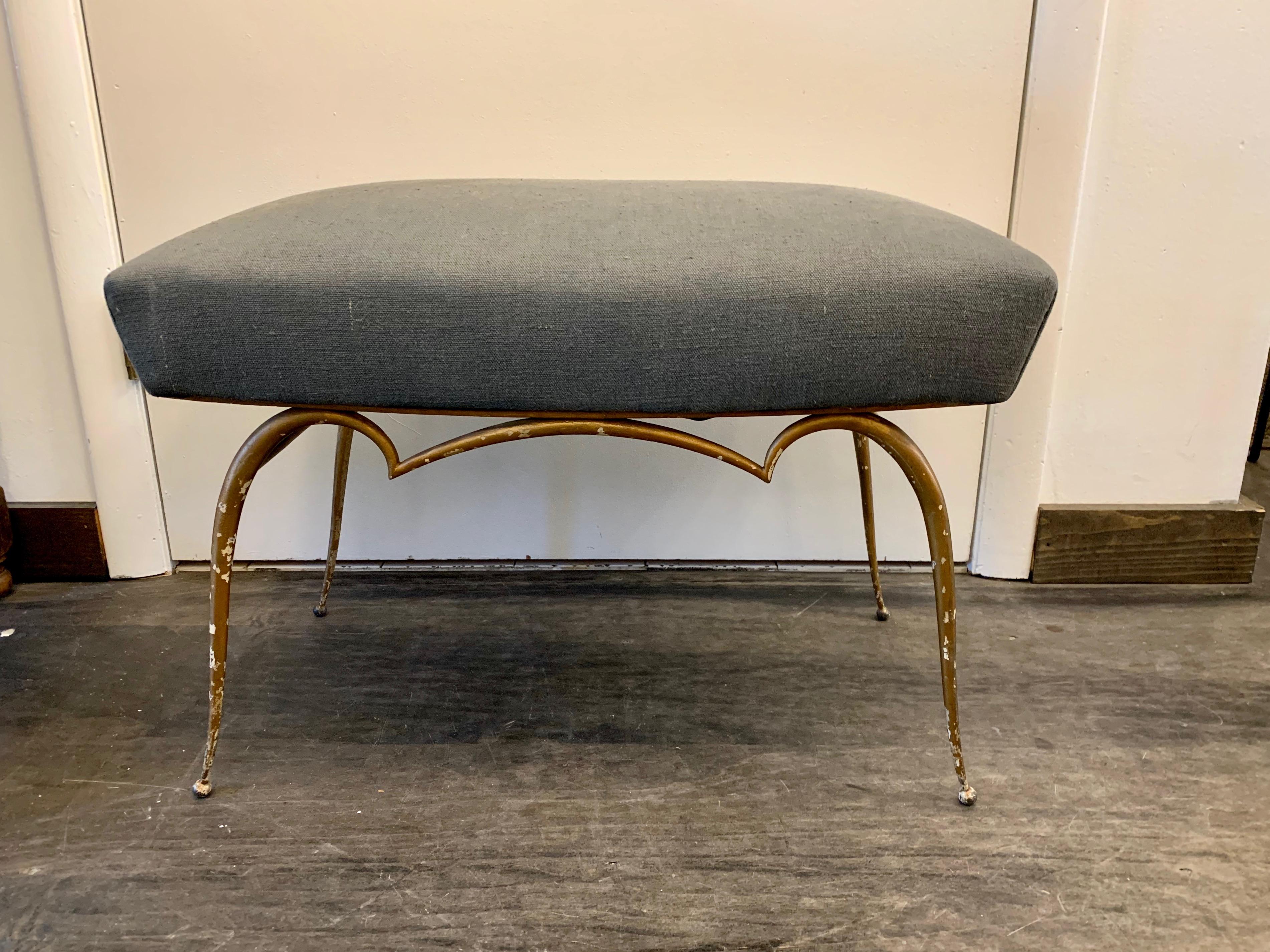 Delightful Rene Prou Gilt Iron Ottoman In Excellent Condition In East Hampton, NY