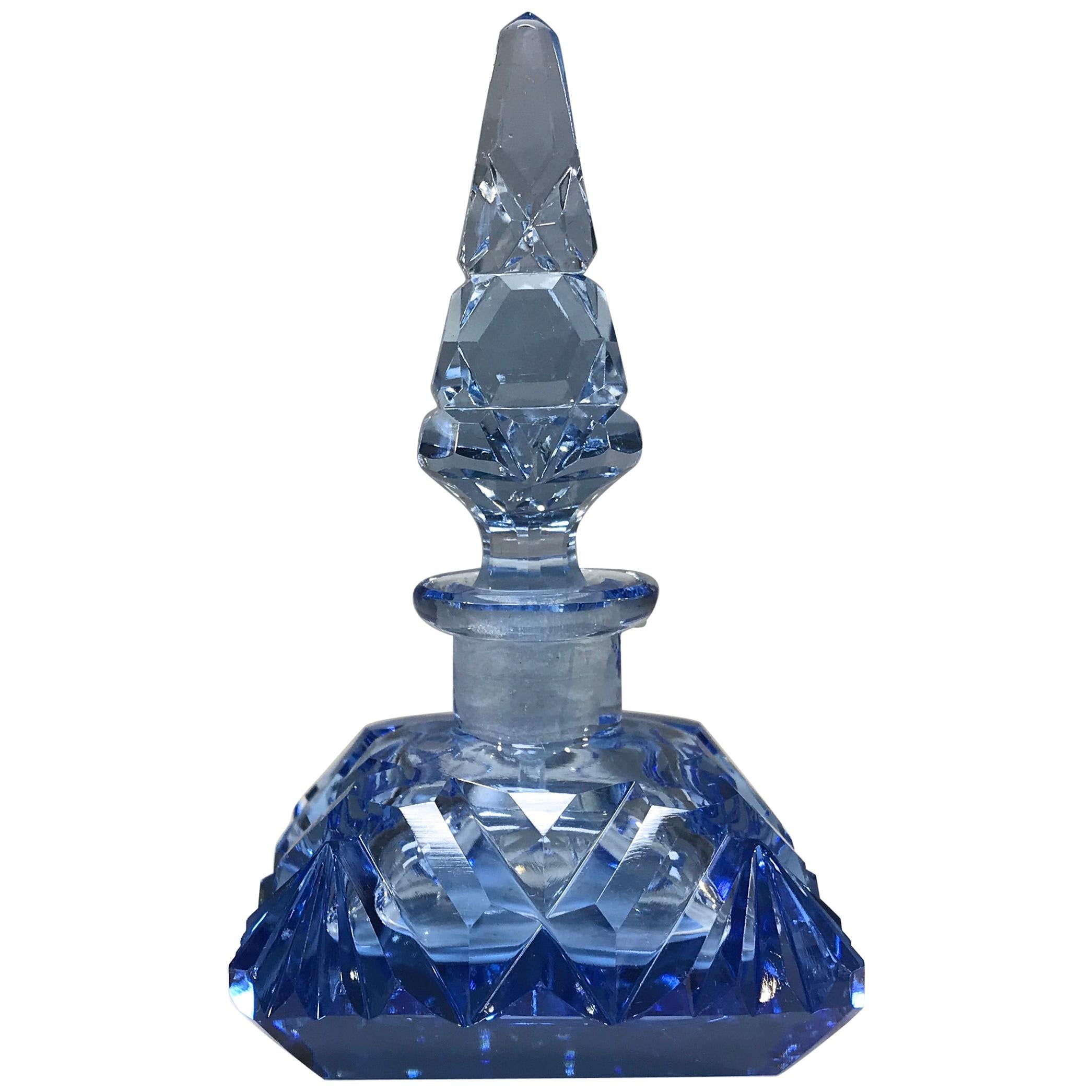 Delightful Sapphire Blue Czech Crystal Cushion Shaped Perfume Bottle circa 1930s