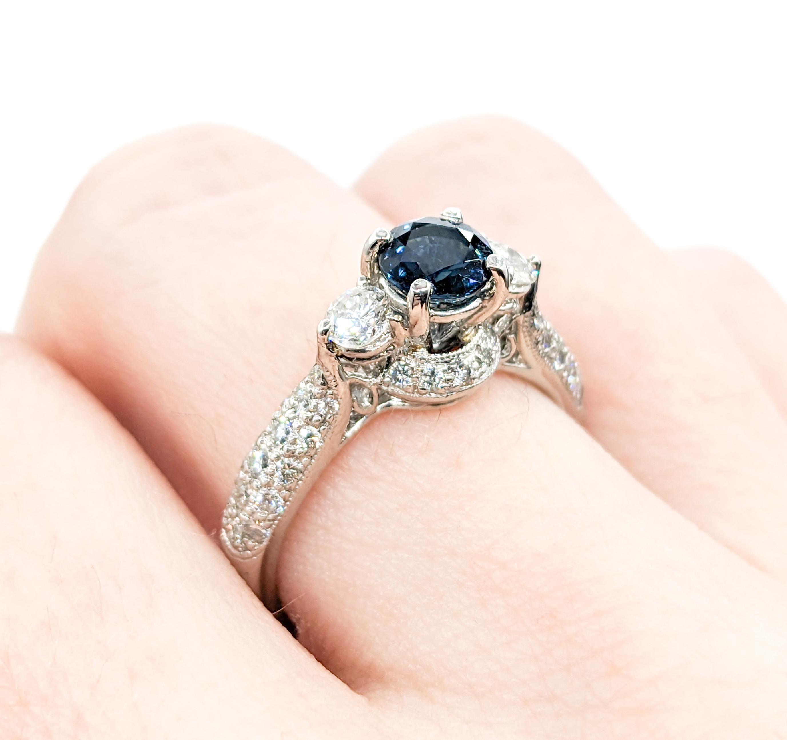 Delightful Sapphire & Diamond Engagement Ring - Platinum For Sale 4