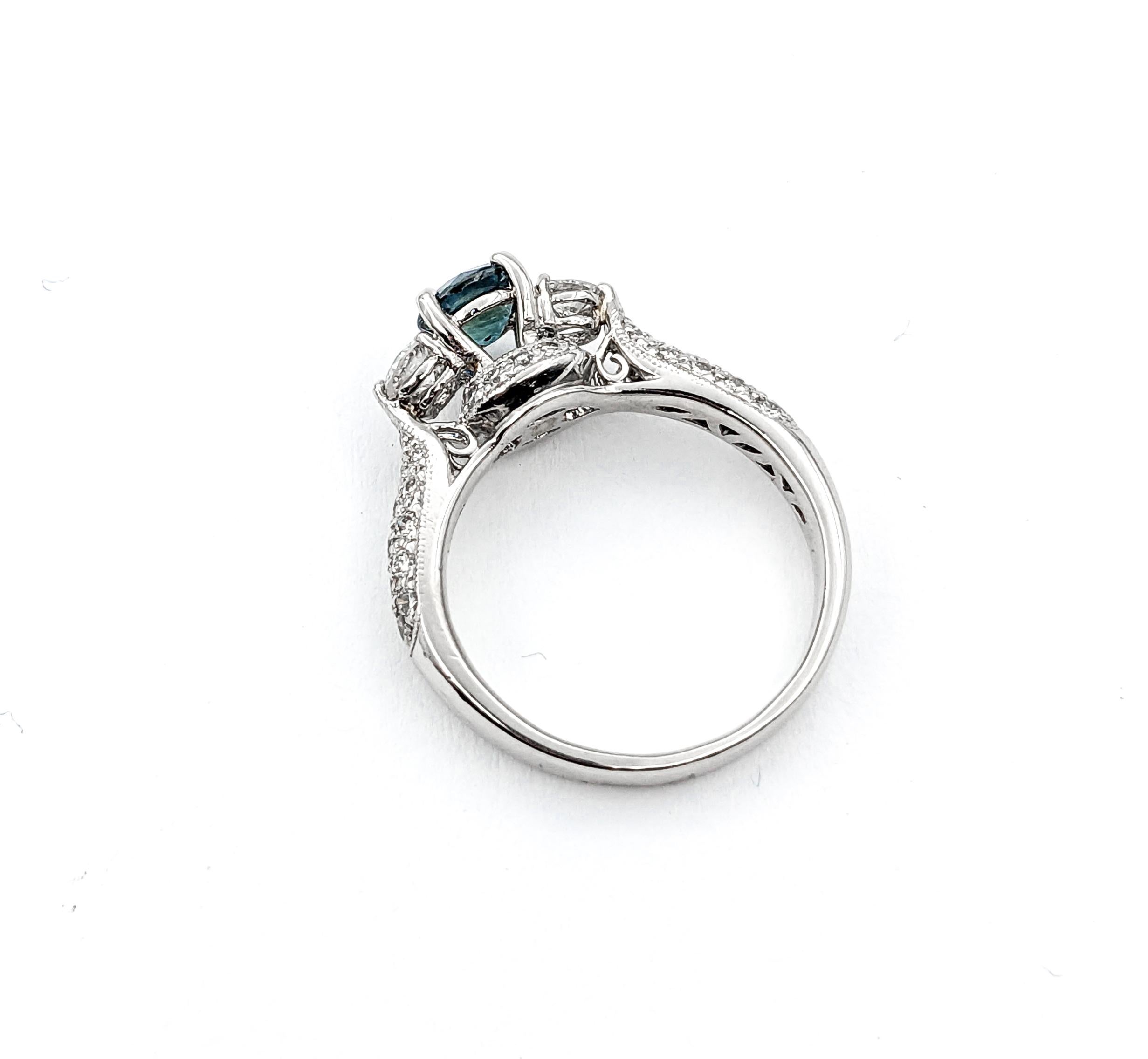 Delightful Sapphire & Diamond Engagement Ring - Platinum For Sale 6