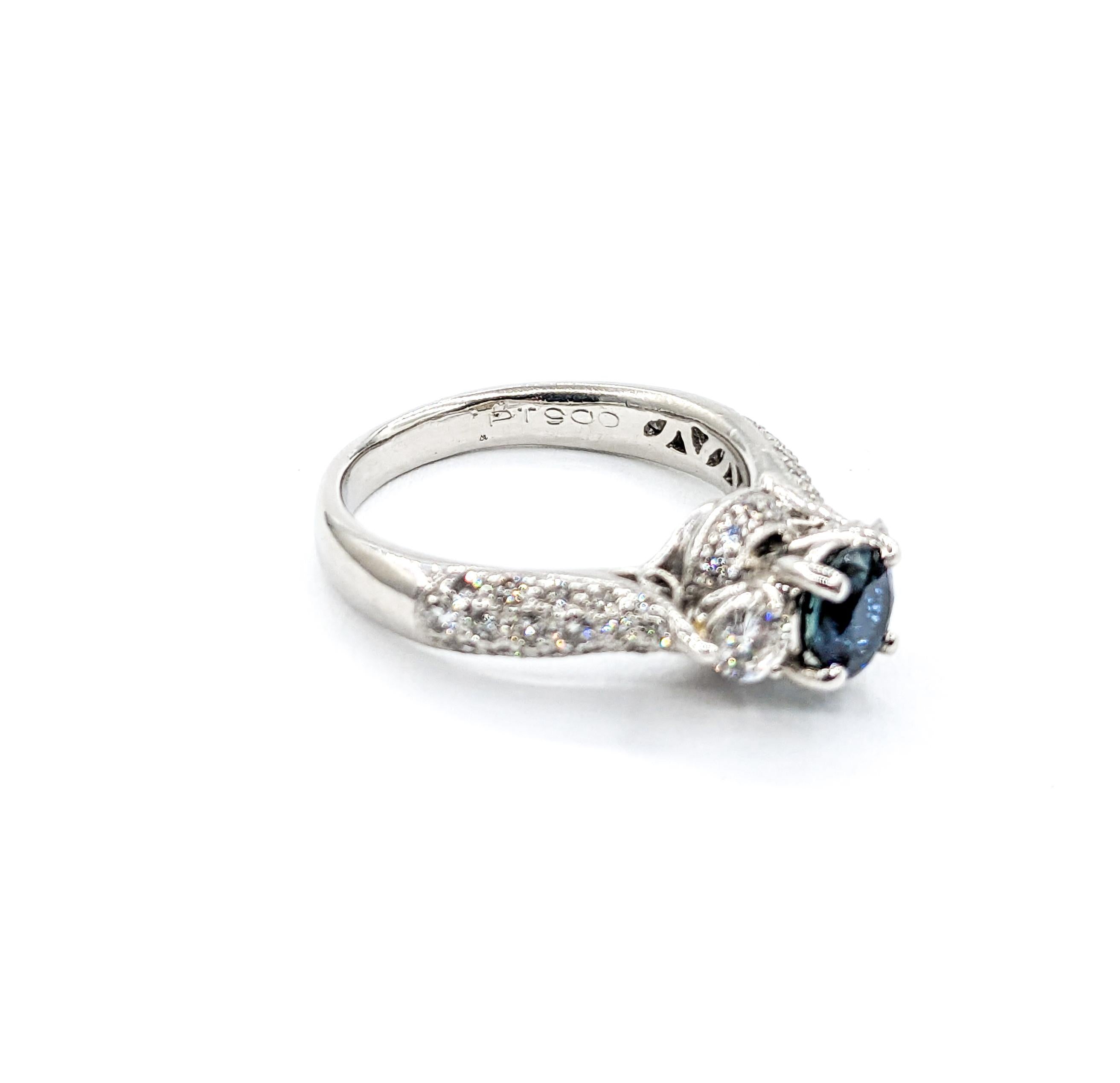 Modern Delightful Sapphire & Diamond Engagement Ring - Platinum For Sale