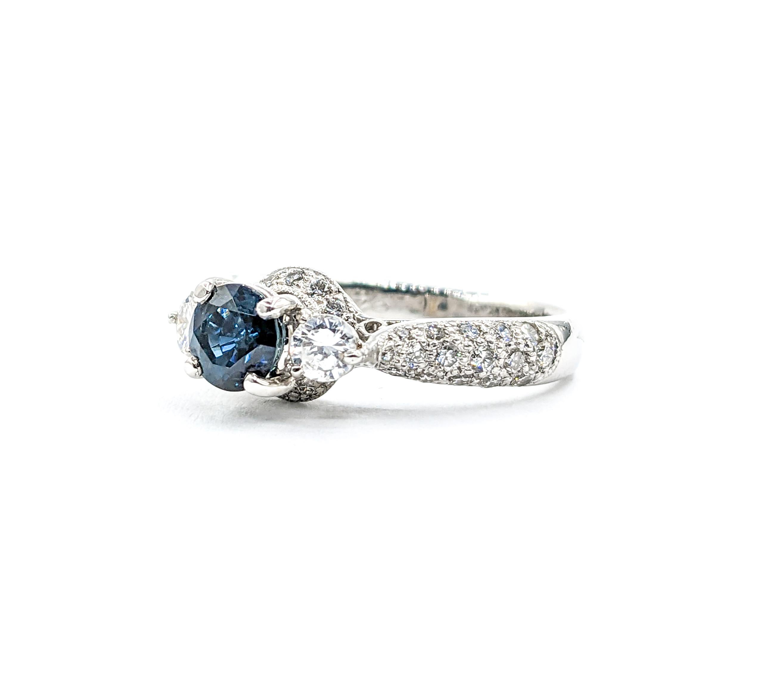 Round Cut Delightful Sapphire & Diamond Engagement Ring - Platinum For Sale