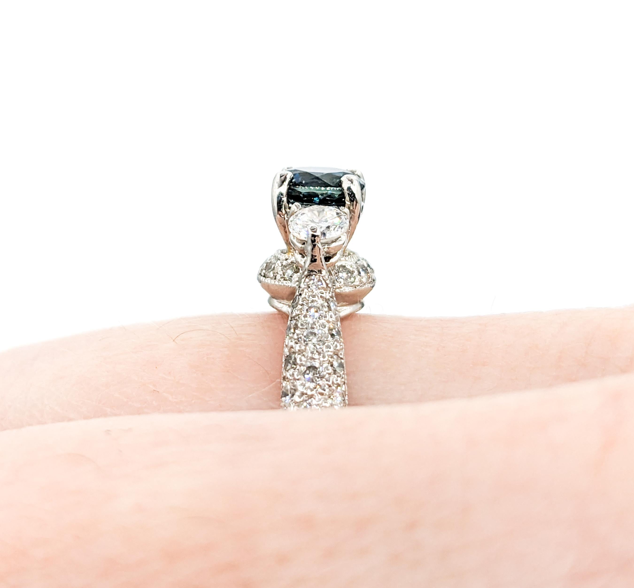 Delightful Sapphire & Diamond Engagement Ring - Platinum For Sale 2