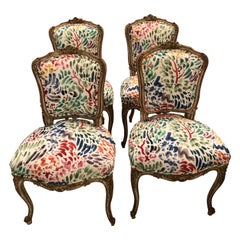 Delightful Updated Set of 4 Louis XVI French Painted Wood Dining Chairs