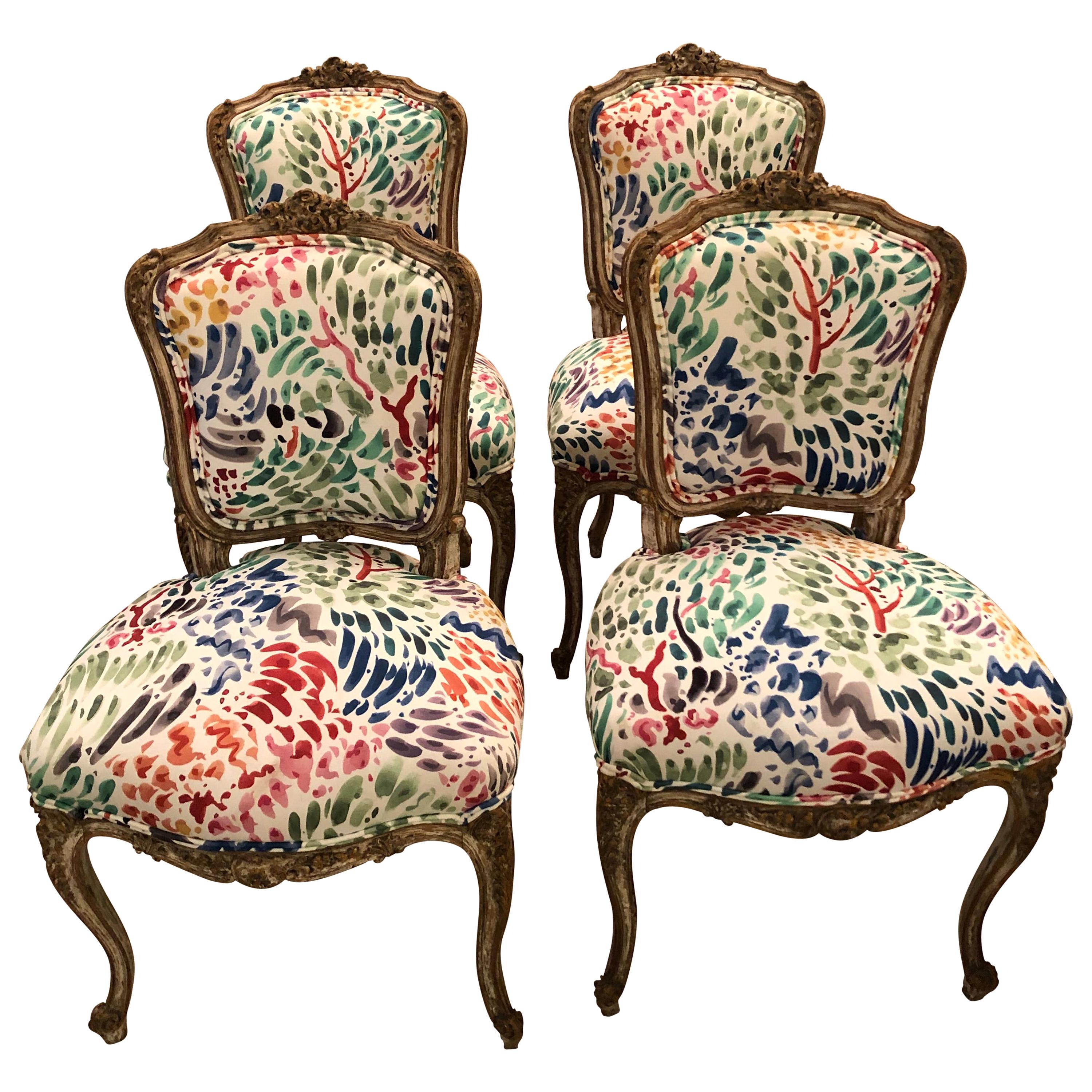 Delightful Updated Set of 4 Louis XVI French Painted Wood Dining Chairs