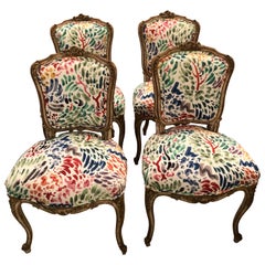 Delightful Updated Set of 4 Louis XVI French Painted Wood Dining Chairs