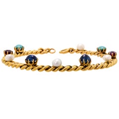Delightful Victorian 18 Karat Yellow Gold Curb-Link, Gem-Set Bracelet