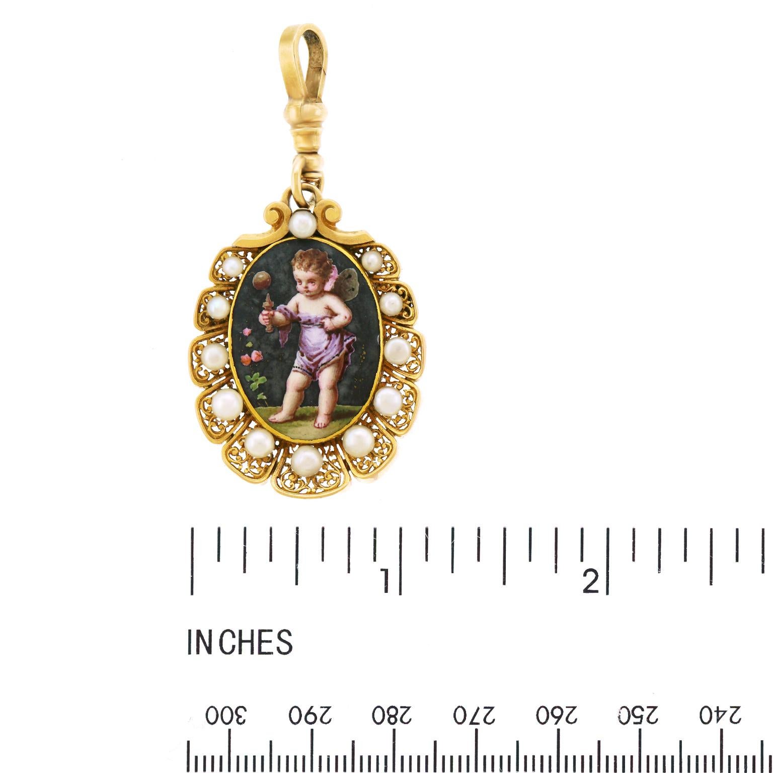 Delightful Victorian Enameled Purple Fairy Pin Pendant in Gold 1