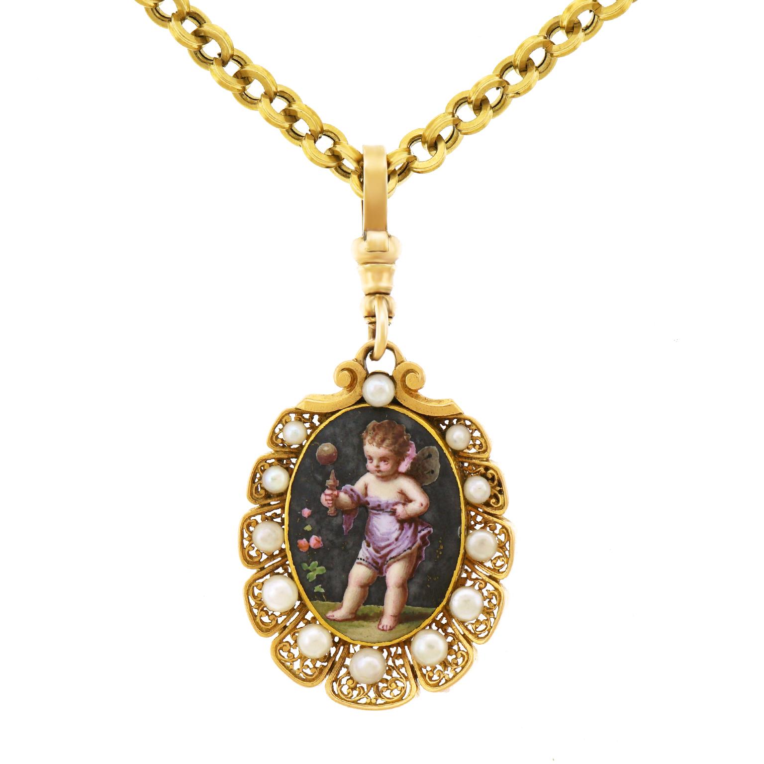 Delightful Victorian Enameled Purple Fairy Pin Pendant in Gold 3