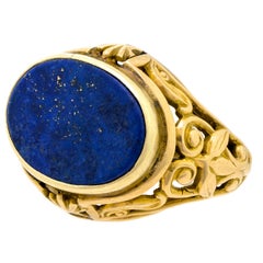 Delightful Victorian Oval Lapis and 14 Karat Yellow Gold Ring