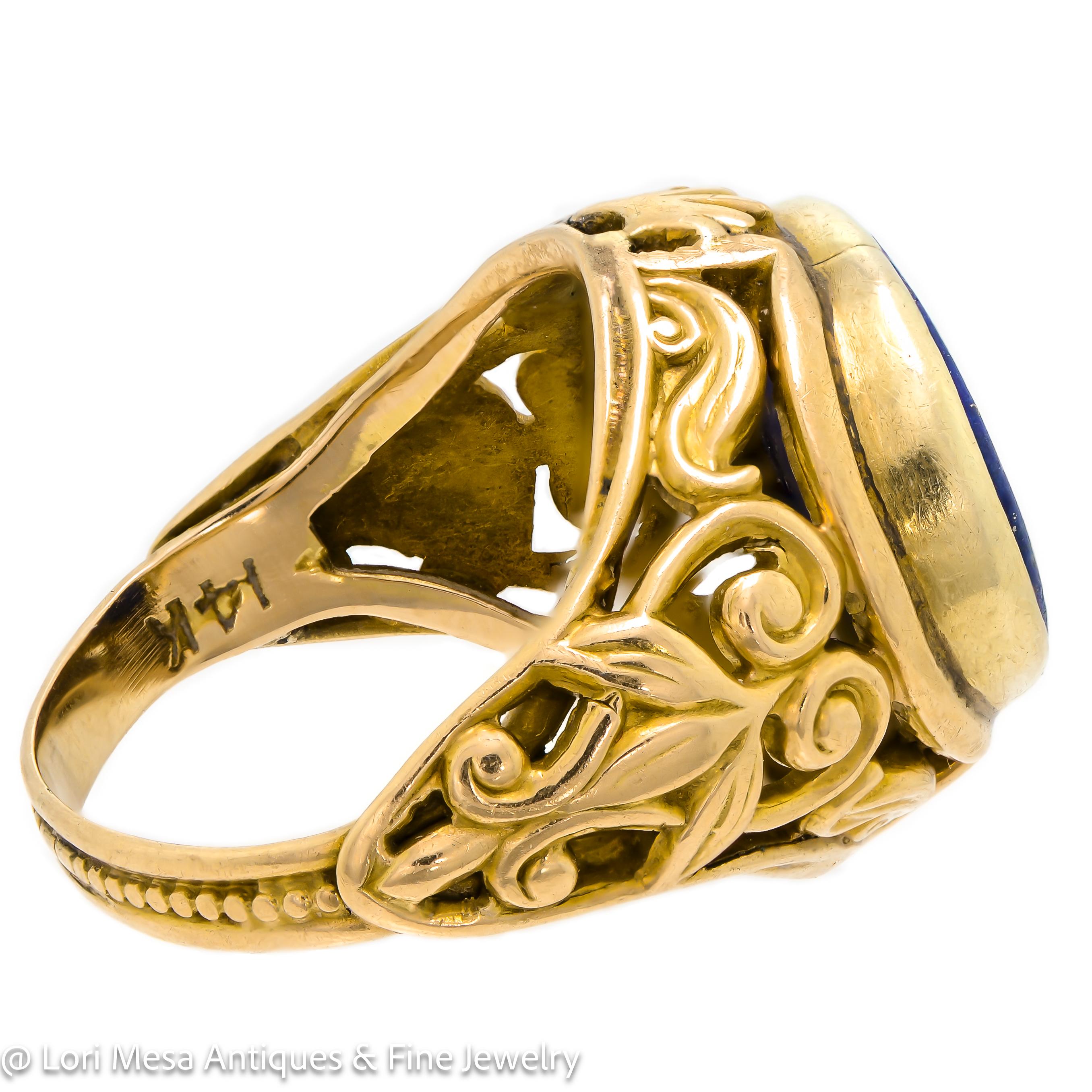 Entzückender viktorianischer Ring aus Lapis und 14kt Gelbgold (Ovalschliff) im Angebot