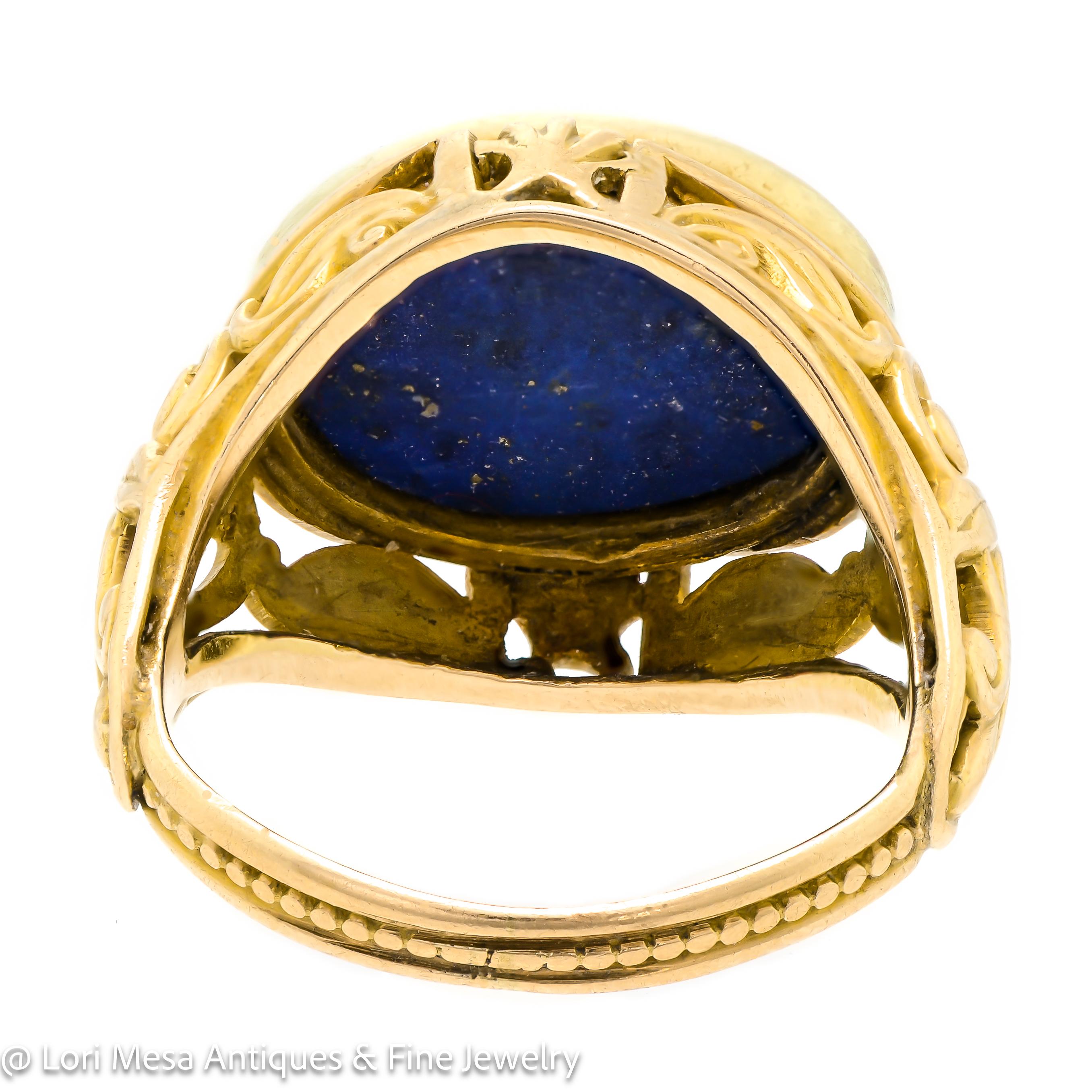 Entzückender viktorianischer Ring aus Lapis und 14kt Gelbgold Damen im Angebot