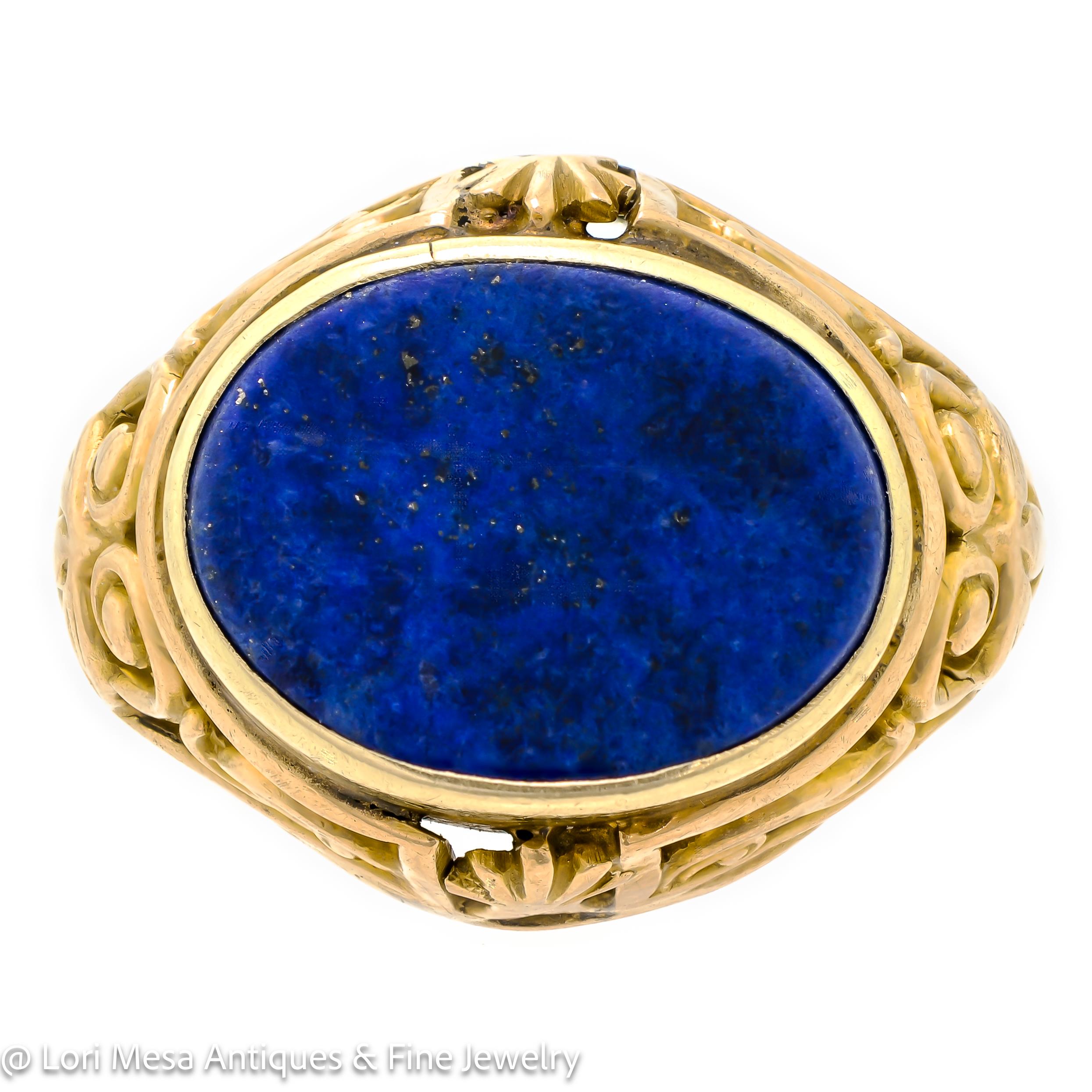 Delightful Victorian Oval Lapis and 14kt Yellow Gold Ring For Sale