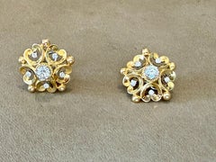 Delightful Vintage 18 K yellow & white Gold Diamond Earrings 1950's Gubelin
