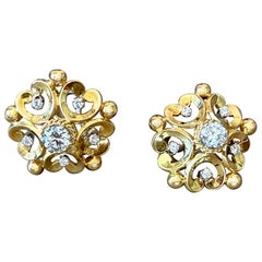 Delightful Vintage 18 K yellow & white Gold Diamond Earrings 1950's Gubelin