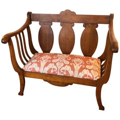 Delightful Vintage Cherry Bench Loveseat with Updated Chic Upholstery