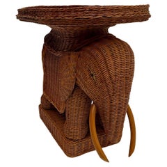 Delightful Retro Natural Wicker Elephant Tray Top End Table