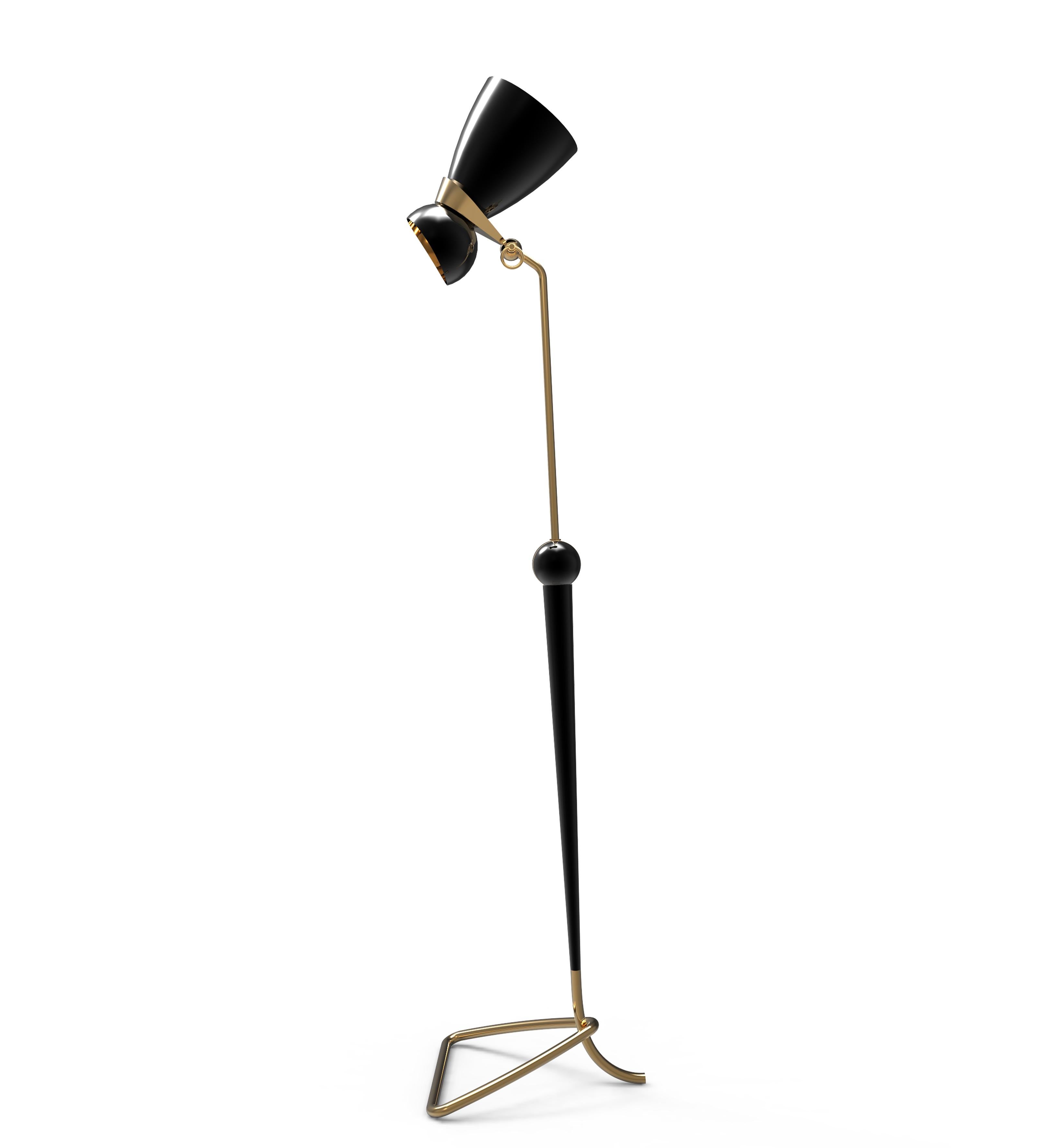 Amy vintage floor lamp was inspired by the great jazz singer and songwriter: Amy Wine house. Amy has a vintage retro style that embodies the soul of the British artist and the 1950s interior design style. With a glossy black lamp shade that bears a