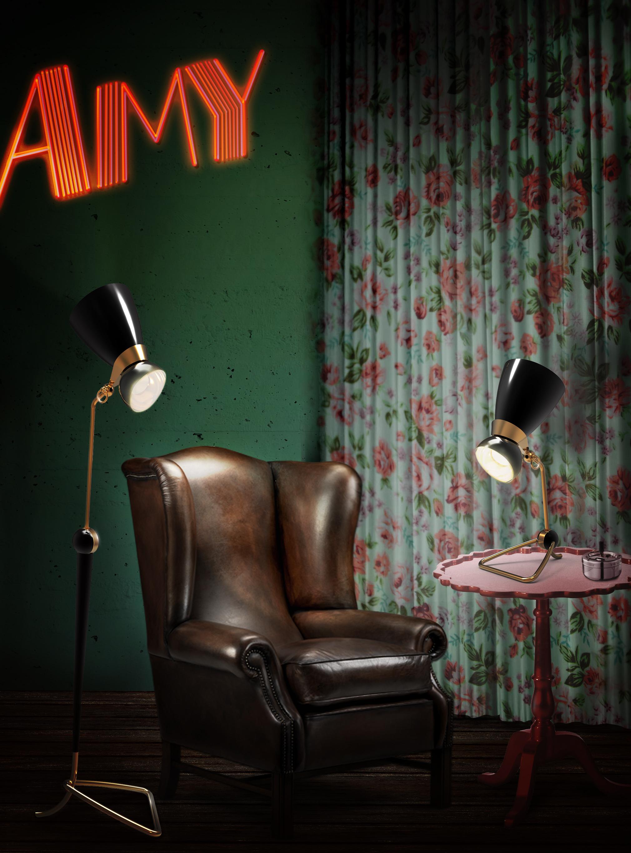 Amy Floor Lamp in Black and Brass For Sale 1