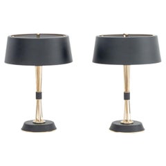 Delightfull Black and Gold-Tone Table Lamps, Ebonized Metal, Portugal