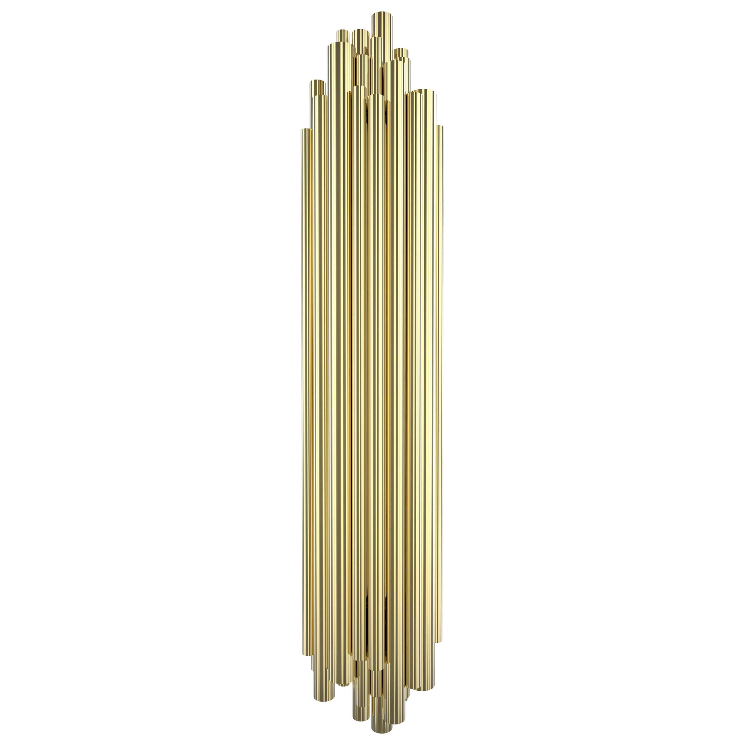 Brubeck Extra Large Wall Light in Brass with Pipe Details For Sale